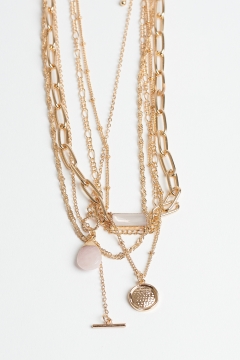 Necklace Gold Assorted Rose Quartz Charm 5-Piece